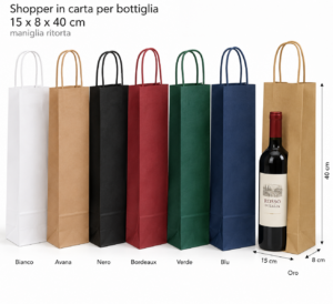 Shopper in carta 15x8x40 diversi colori per bottiglia