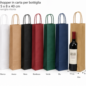 Shopper in carta 15x8x40 diversi colori per bottiglia Shopper in carta 15x8x40 diversi colori per bottiglia